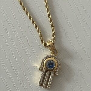 14k gold evil eye pendant plus rope chain